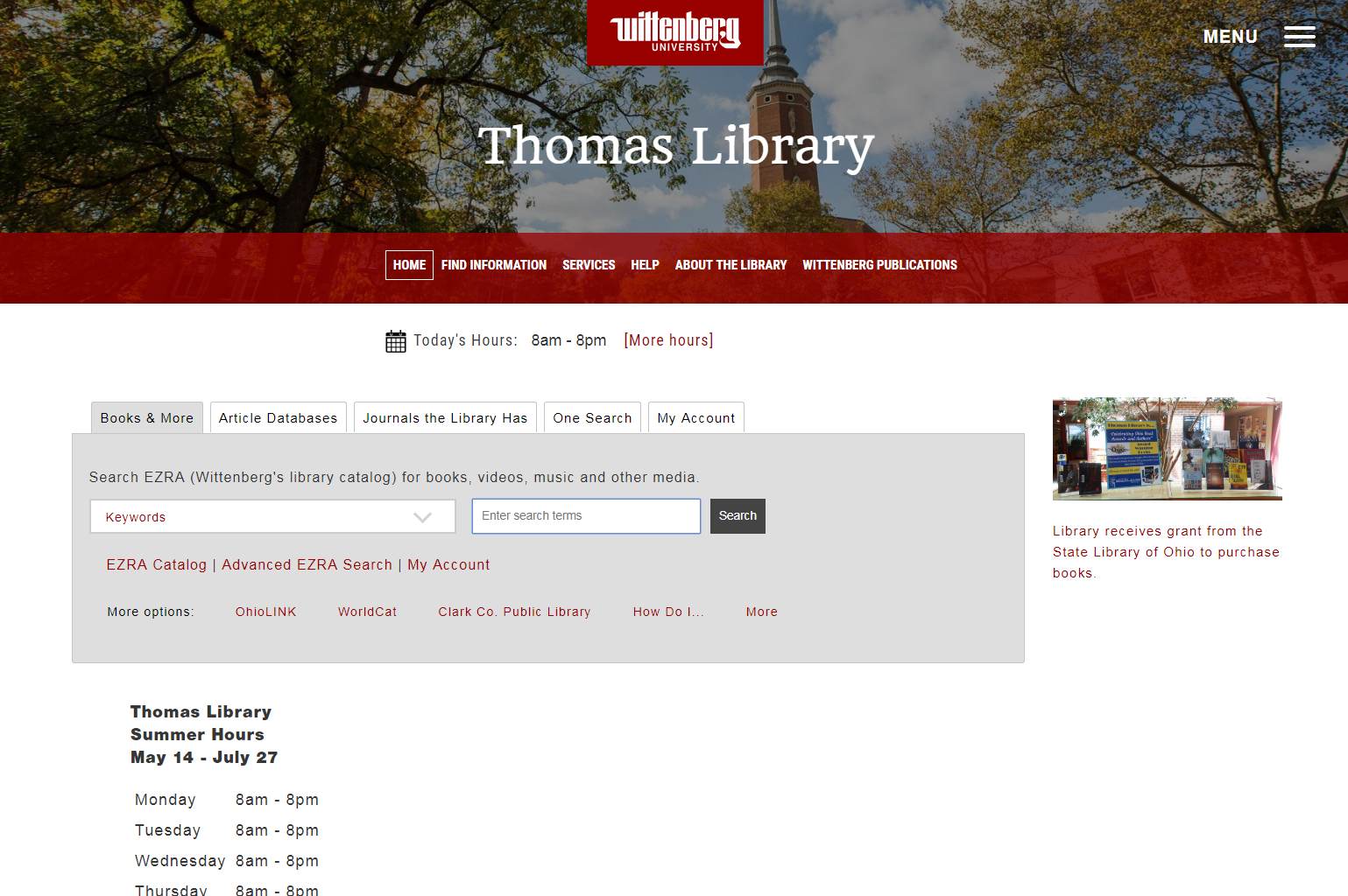 Screenshot of Library Main Page