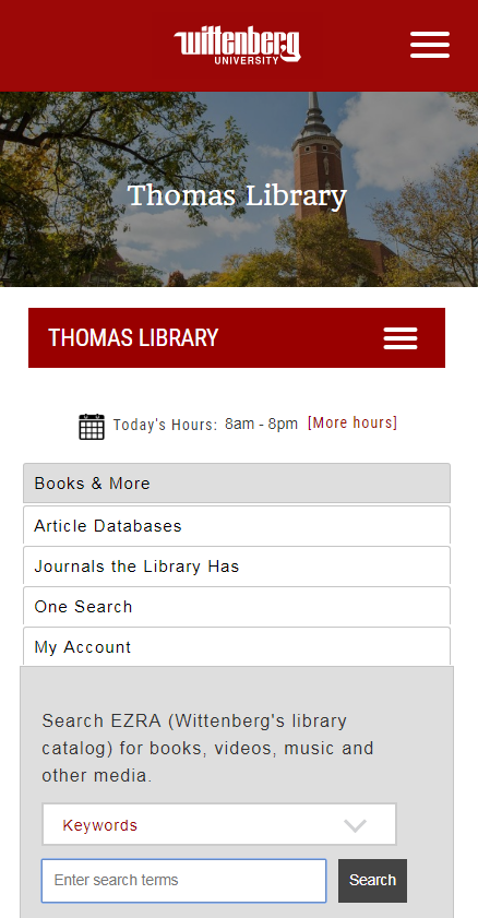 Screenshot of Library Main Page - Mobile View